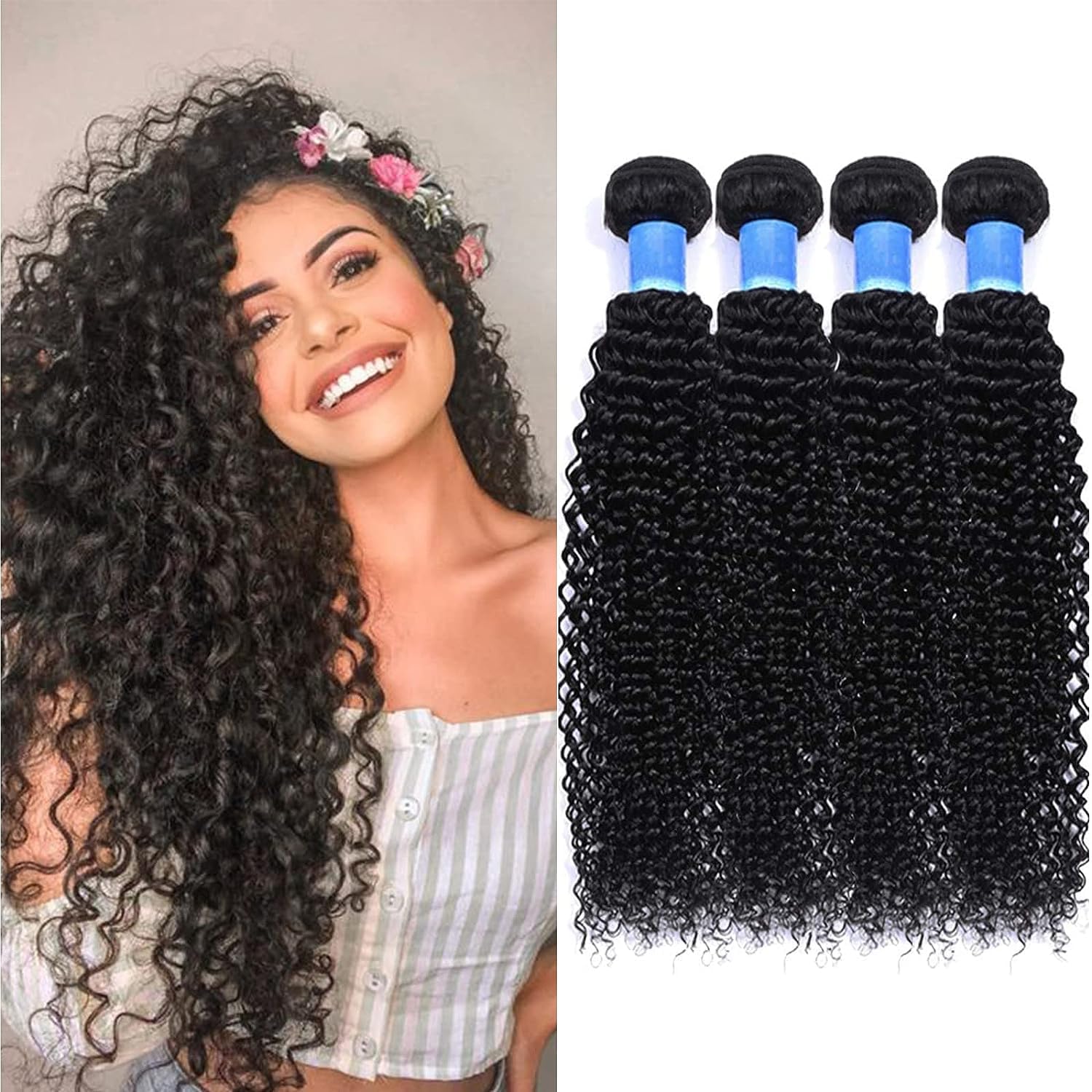 Set of 4 Curly Brazilian Weaves - 22 Inches - Brazilian Hair Bundles - 50g/bundle (200g Total)-Natural Virgin Human Hair Bundles โ image 1