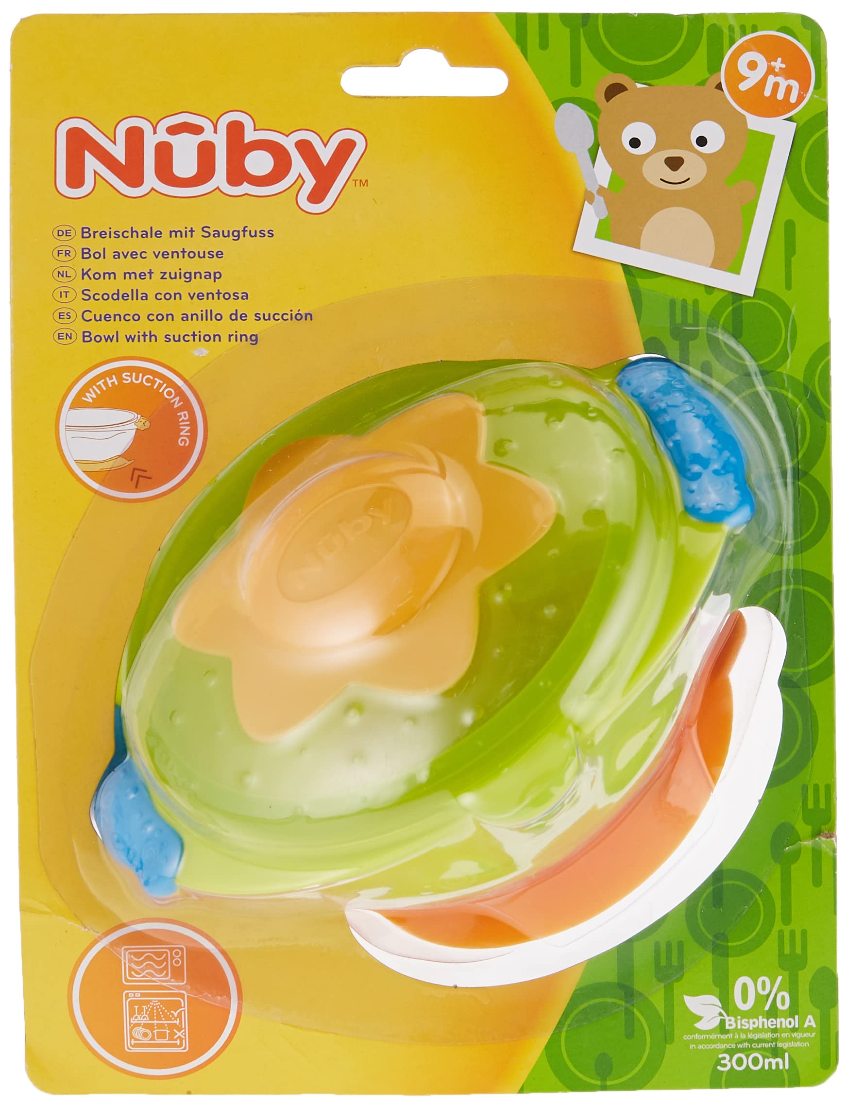 Nuby ID5322, Microwaveable Feeding Bowl with Lid and Anti-Slip Foot