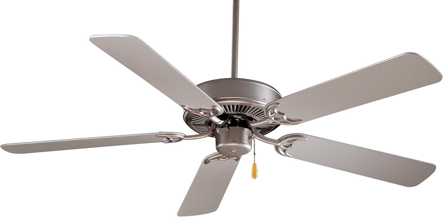 Minka-Aire F546-BS Downrod Mount, 5 Grey Blades Ceiling Fan, Brushed Steel/Silver