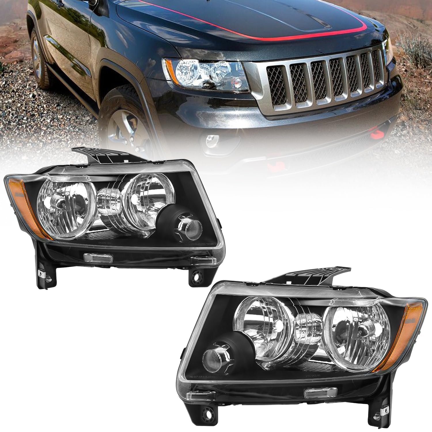 Photo 1 of LEAVAN Headlights Assembly Fit for 2011 2012 2013 Jeep Grand Cherokee, Left Driver Side and Right Passenger Side, Black