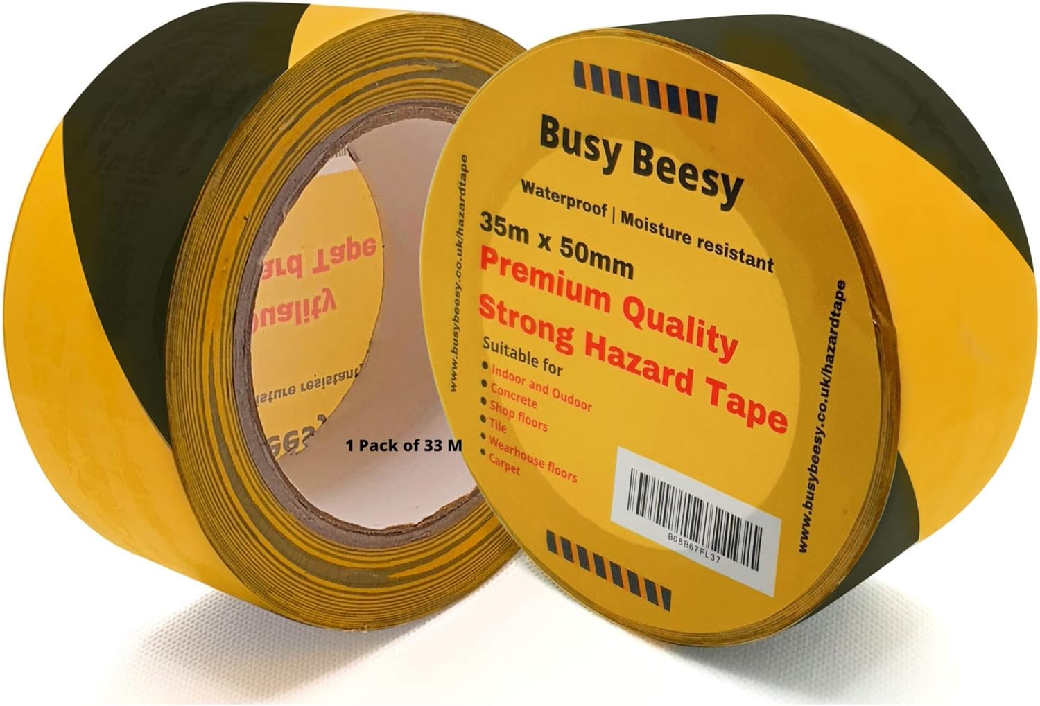 Premium Very Strong Black and Yellow Hazard Tape self Adhesive 33m