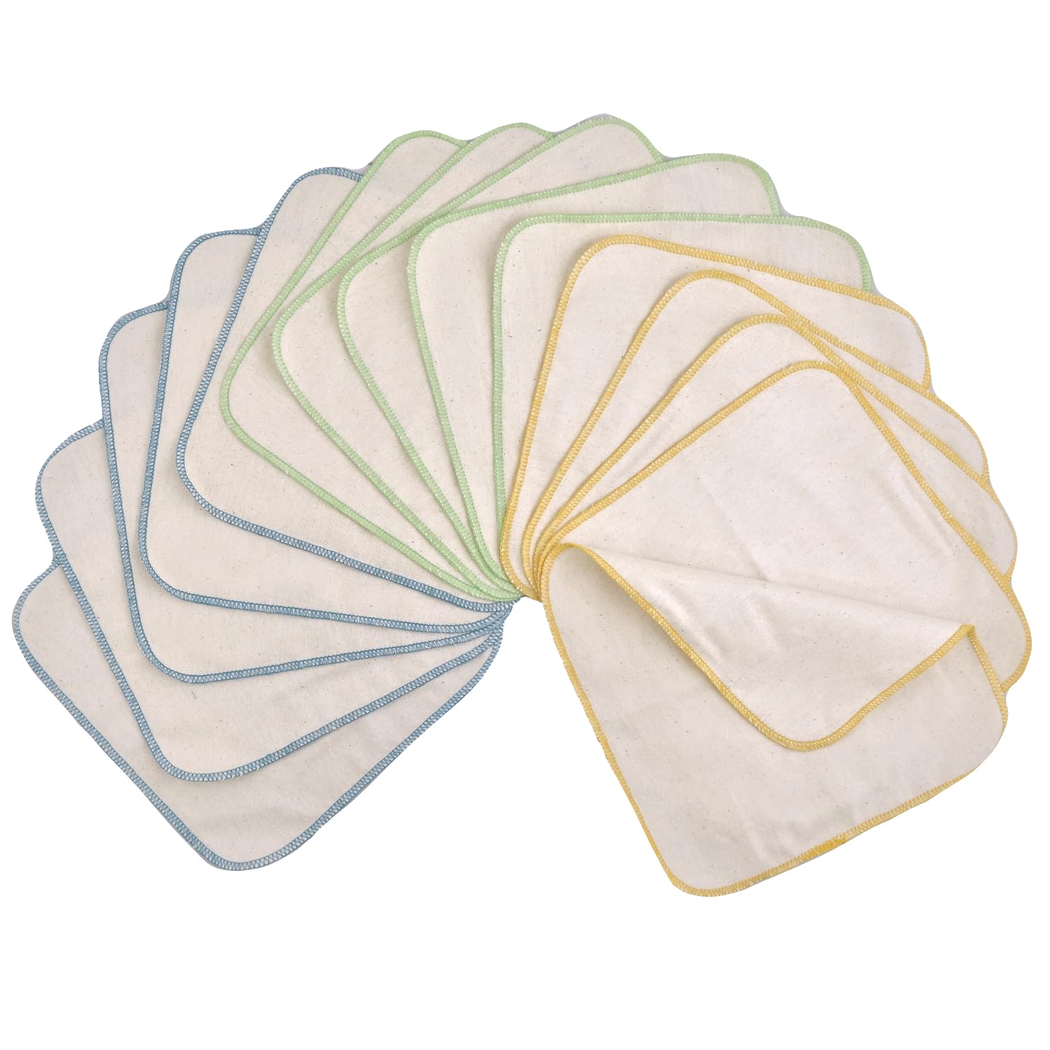 avo + cado Single-Layer Flannel Washcloths (Organic) – Pack of 15 (Multi-Colour/