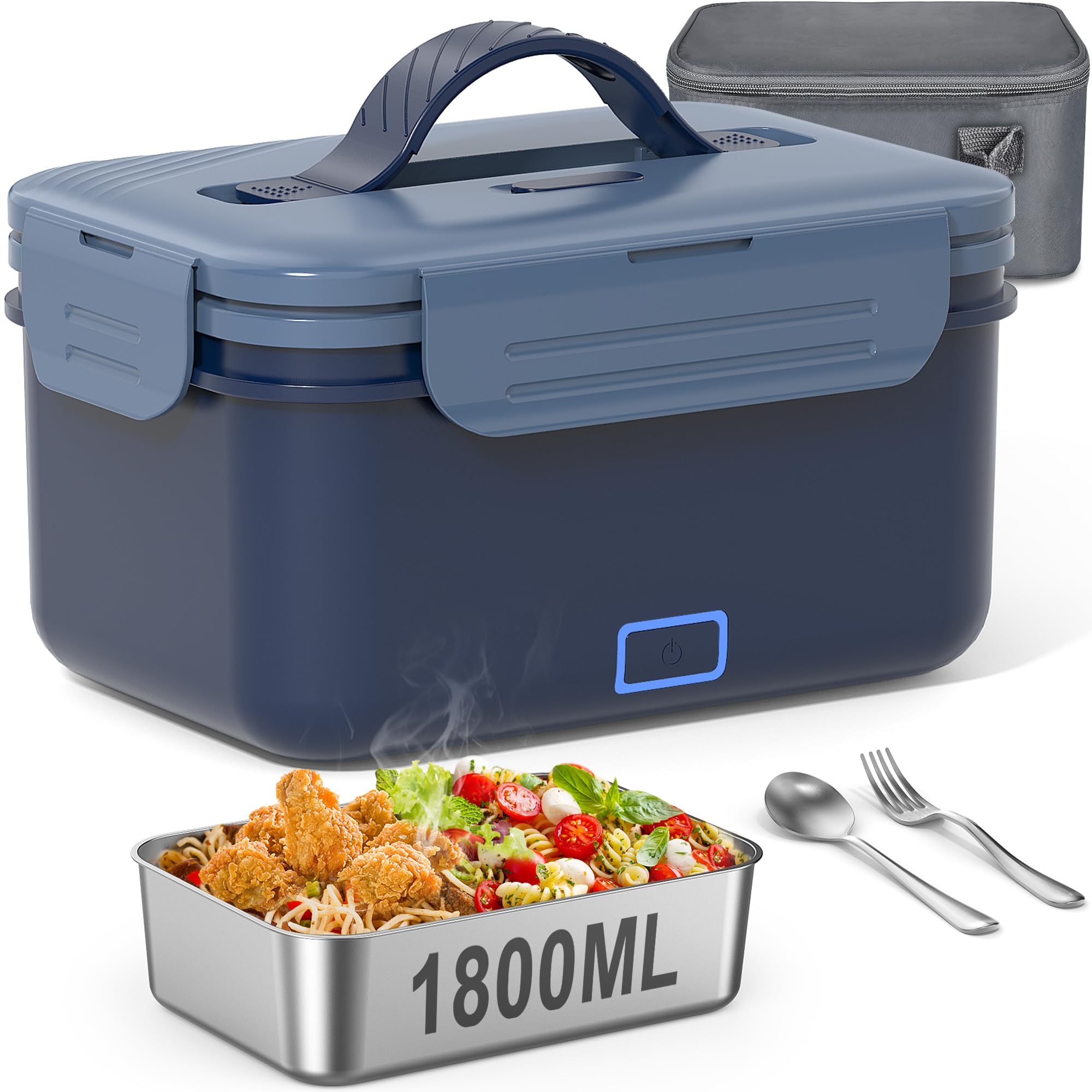 Photo 1 of ***MISSING POWER CORD, SELLING FOR PARTS AS IS, FINAL SALE***Carsolt Cordless Electric Lunch Box for Adults, 1.8L Rechargeable Heated Lunch Box for Men, Portable Self-Heating Food Warmer for Car/Truck/Office Christmas White Elephant Gifts for Men Women***