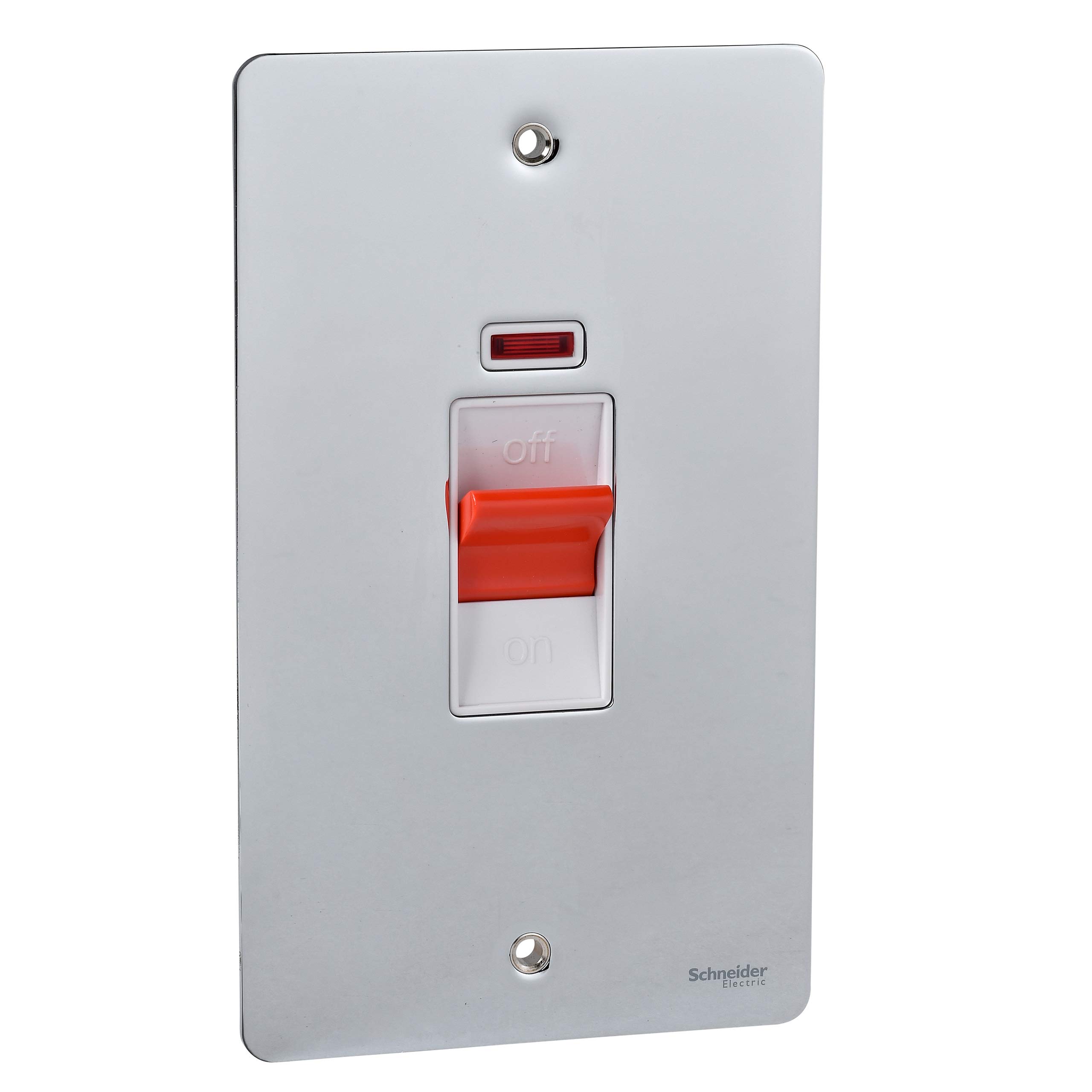 Schneider Electric Ultimate Flat Plate - Double Control Switch with Neon Indicator, Double Pole, 50AX, GU4221WPC, Polished Chrome with White Insert