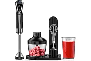LINKChef Immersion Blender 800W Scratch Resistant Hand Blender, Anti-splash Handled Blender with LED Touch Display, Immersion Hand Blender with Chopper, Beaker, Whisk, Storage Stand