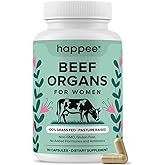 Happee Grass Fed Beef Organ Supplement for Women - Beef Liver, Heart, Kidney, Ovary & Uterus Blend - Hormone Balance, Energy & Wellness Support - 90 Capsules