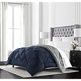 Beckham Hotel Collection Goose Down Alternative Reversible - All Season - Premium Quality Luxury Comforter - Full/Queen - Navy/Sleet