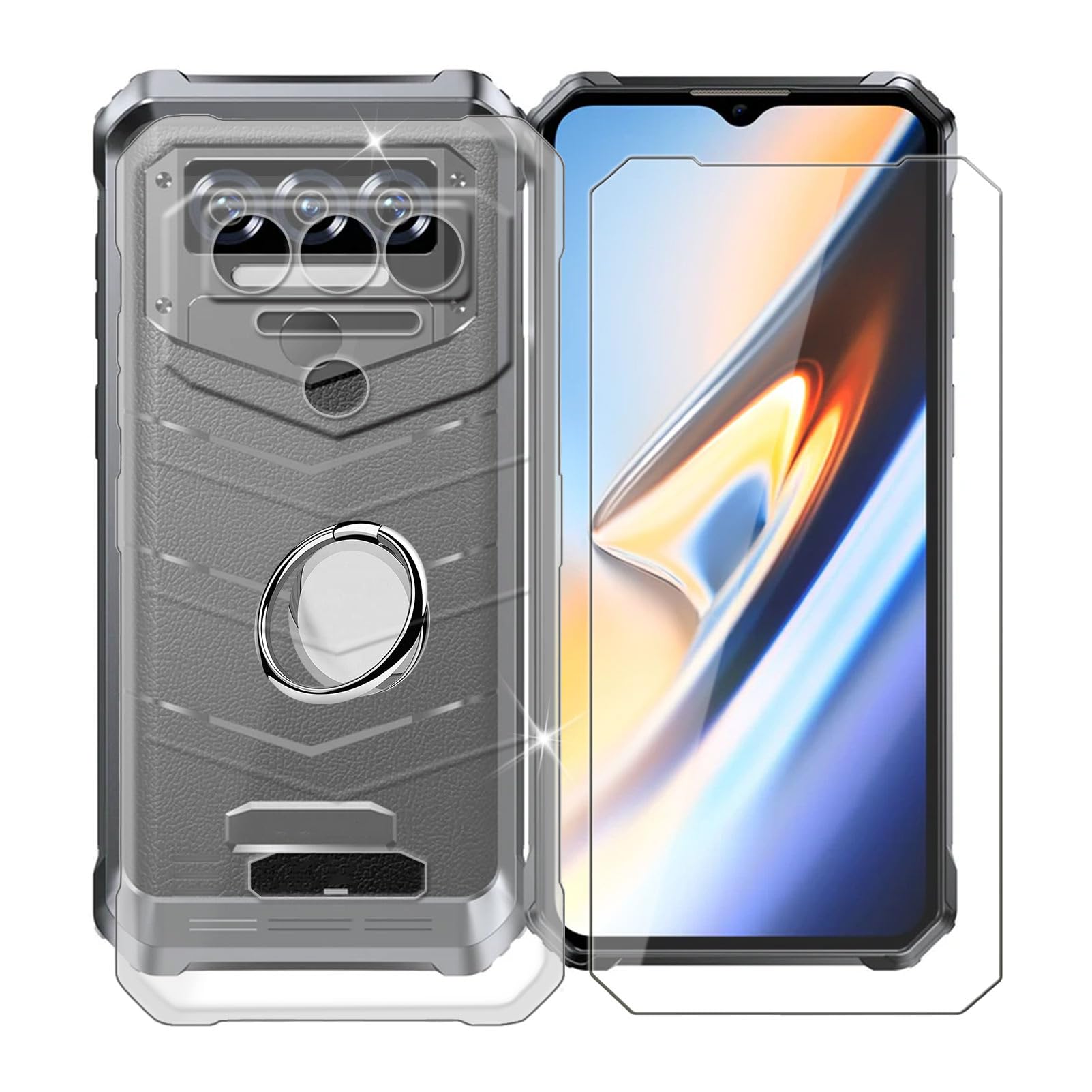 HGJTFANY Case for Oukitel WP38 (6.52") + [1 x Tempered Glass Screen Protector], with 360° Rotating Ring Holder, Ultra-Thin Shockproof Soft Silicone Phone Cover for Oukitel WP38 Transparent
