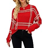 ChiaoLezhee Checkered Pullover Sweaters, Crew Neck Long Sleeve, Fall Clothing, Lightweight Sweater for Women Striped Plaid