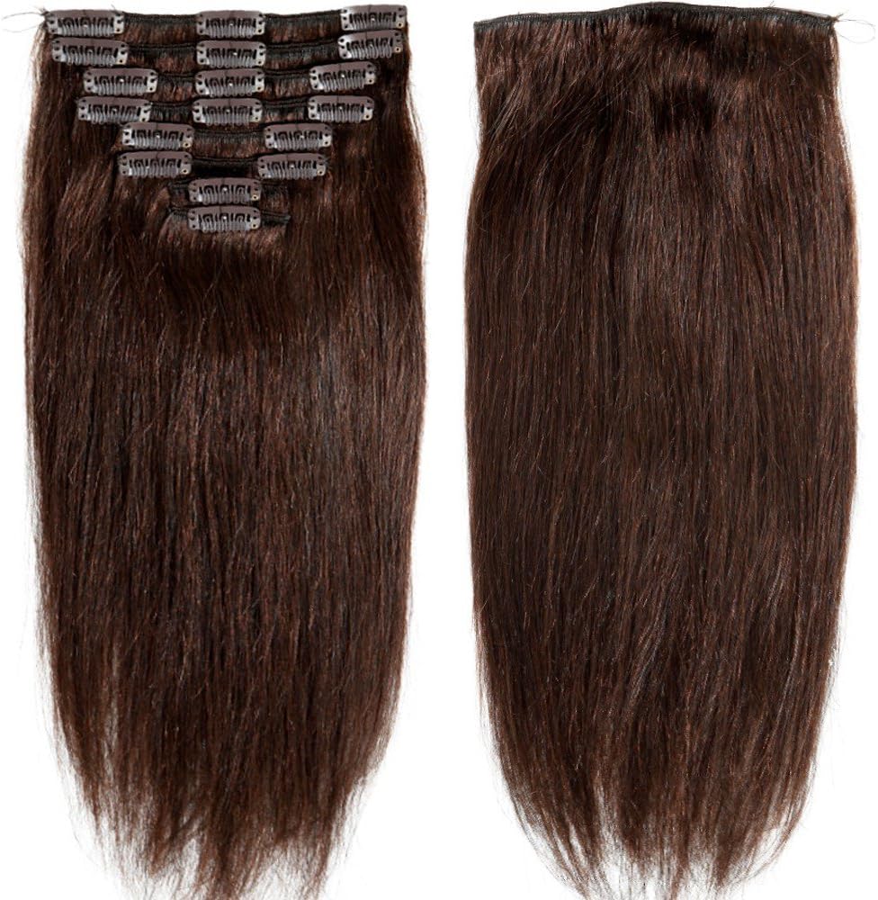 s-noilite 70g-120g 10" 13" 16" 18" 20" 22" 24" Standard Weft Full Head Set Clip on 100% Remy Human Hair Extensions Grade 5A For Beauty 8 Pieces 18 Clips(#2 Dark Brown 18 Inch 100g)