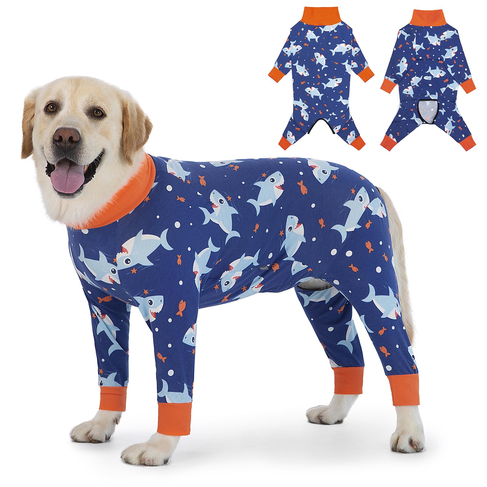 Photo 1 of Dog Recovery Suit After Surgery Female Male, Medium Large Dog Neuter Shirt Cone Alternatives Prevent Licking Surgical Onesies (Blue Shark, 4XL)