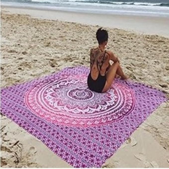Kanpola Runde Strandtuch Mandala Handwerk Yogamatte Pool Handtuch Campingdecke Picknickdecke Strandlaken Yogamatte (E, 145 * 