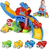 Baby Toys for 1 Year Old Boys & Girls Gift – Dino Slide Set with 4 Color & Number Push Cars – Dinosaur Toy for Toddlers, Montessori Learning Toys for 12-18 Months – 1st Birthday Gifts for Kids