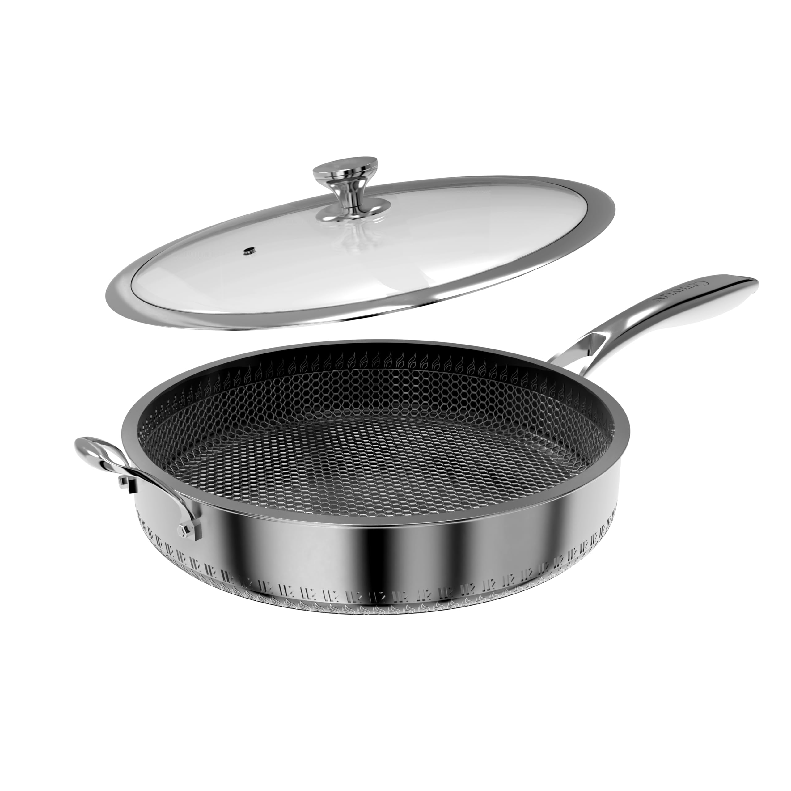 Photo 1 of CATHYLIN 316L Stainless Steel 8QT Frying Pan Hexagon Nonstick Wok with Lid,Single Handle to Hold, PFOA Free, Dishwasher Oven Safe (8QT/Single Handle)