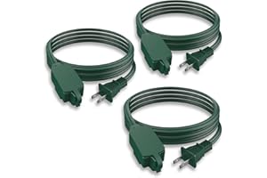 PLUGTUL Green Indoor Extension Cord 10 FT, 2 Prong Extension Cord, 3 Polarized Outlets with Safety Cap Protect for Home Office, 16/2 SPT-2 ETL Listed, 3 Pack