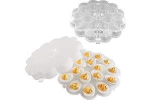 Chef Buddy 82-Y3458 Set of 2 Deviled Trays w/Snap On Lids-Holds 36 Eggs, 1.875x10.875x10.875, Clear