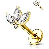 COCHARM 14K Yellow Gold Cartilage Earring Stud Flat Back 16g Flower Helix Piercing 14K Real Gold Tragus Piercing Jewelry Gold 14K Threadless Conch Jewelry, COGDTH0125-Petal