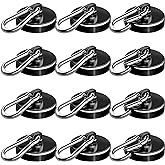 E BAVITE Carabiner Magnetic Hooks, 110LBS Strong Black Magnetic Hooks Heavy Duty with Swivel Carabiner Hook, Great for Hanging for Cruise, Garage, Kitchen, Refrigerator, Locker (12-Pack)