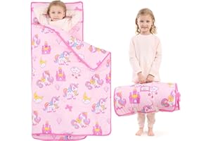 UOMNY Toddler Nap Mat Girls-Unicorns Nap Mats with Removable Pillow Toddler Sleeping Bag for Preschool Daycare 53x21 Inch