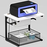 Label Holder for Rolls and Fan-Fold Labels, White Shipping Thermal Label Holder with Drawer for Desktop Thermal Printer, Sticker Roll Holder, Printer Accessory Supplies for Home, Office Small Business