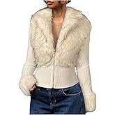 Verdusa Women's Faux Fur Furry Fuzzy Collared Zip Up Jacket Fall Clothes Slim Fit Winter Coats