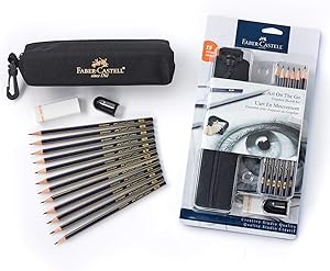 Faber-Castell Creative Studio Art On-The-Go Graphite Sketch Set &ndash; 15 Sketching Pencils and Accessories