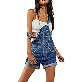 Owl's-Yard Women Denim Bib Overalls shorts Adjustable Straps Rolled Cuff Shortall Rompers Denim Jumpsuit Dungaree