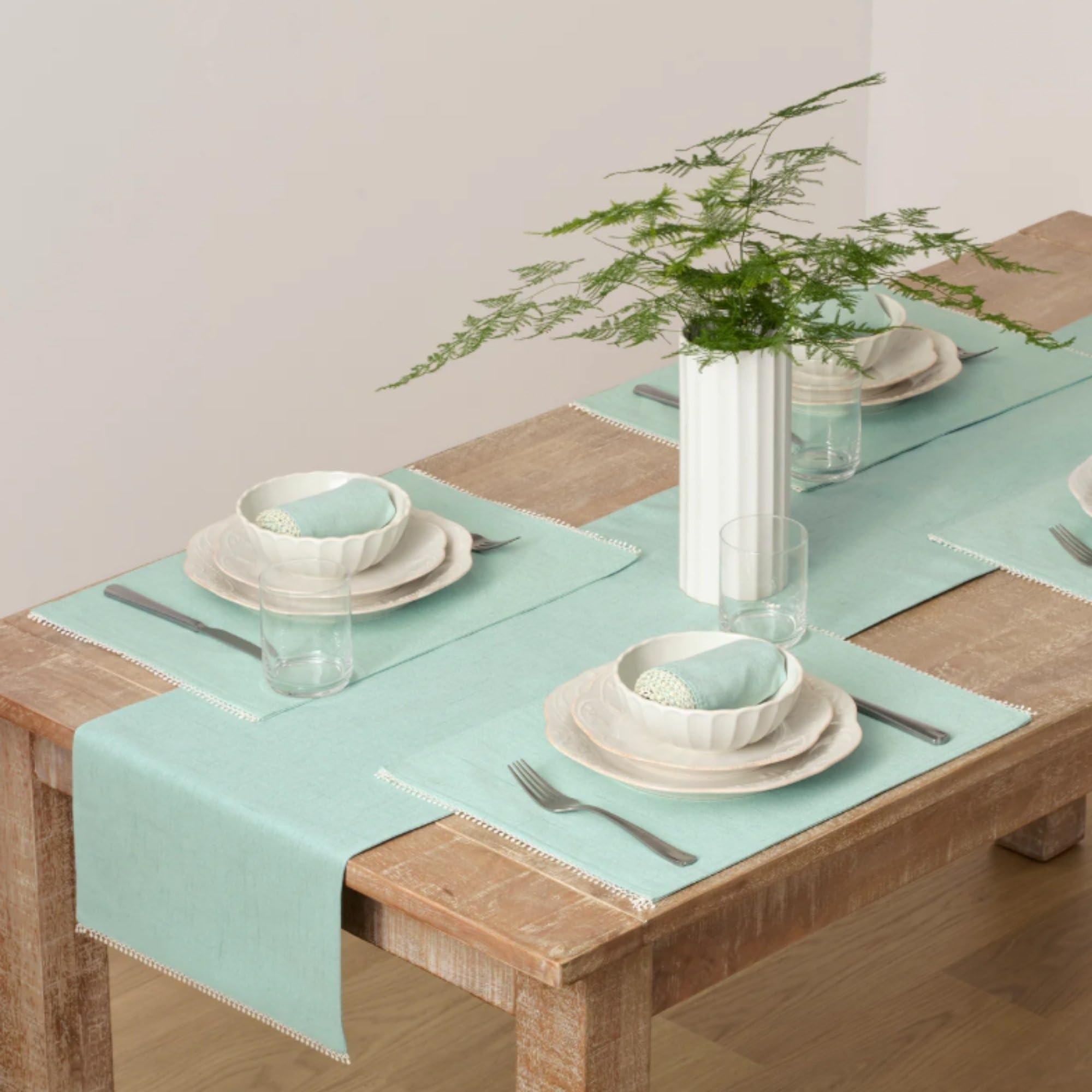 HomeCrate Lenox French Perle Solid 14x70 Runner, Polyester, Ice Blue, 70 Inches