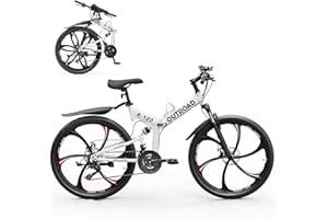 MarKnig 26 Inch Adult Folding Mountain Bike, 21 Speed Foldable Bicycle with Full Suspension, High Carbon Steel Frame, Folding Bikes for Men/Women/Teen, Dual Disc Brake