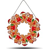Merry Christmas Gingerbread Man Front Door Wreath, Xmas Wooden Gingerbread Boy Hanging Sign Christmastree Topper Ornament Wall Door Candy Hanger Outdoor Outside Porch Party Decor Supplies