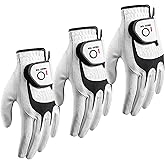 FINGER TEN Premium Cabretta Leather Golf Gloves Men 3 Pack for Right Left Handed Golfer, Comfortable Glove with All Weather Grip for Left Right Hand Size S M ML L XL