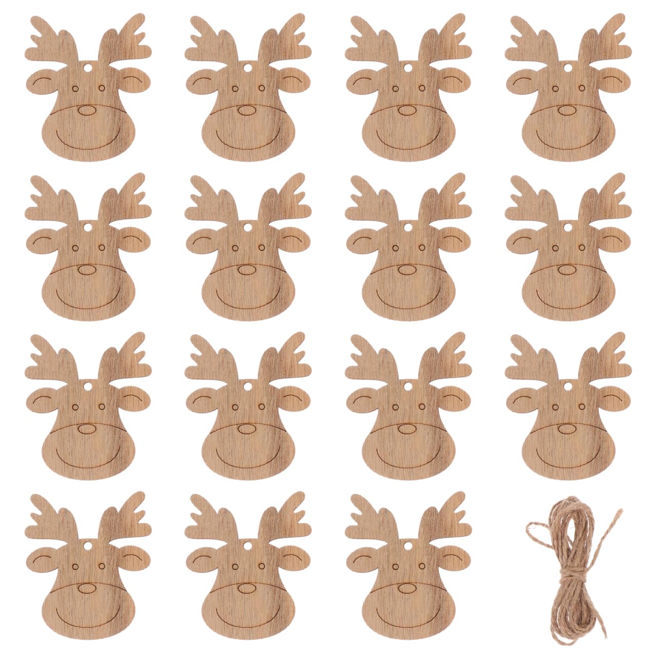 SEWACC 40Pcs Wooden Deer Head Christmas Ornaments Hanging Wooden Blank Reindeer Pendant DIY Unfinished Christmas Tree Hanging Slices with Ropes for Xmas Party