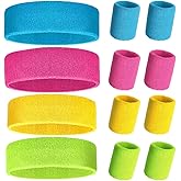 Neon Sweatbands for Women: 12 Pack 80s Headbands and Wristbands - Non Slip Colorful Sweat Bands Set for Yoga, Gym, Running, Tennis, Basketball