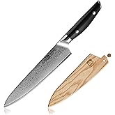 Klaus Meyer Luxor 8 Inch Chef Knife, Damascus Kitchen Knife, VG10 High Carbon Stainless Steel Japanese Chefs Knife with Wood Sheath