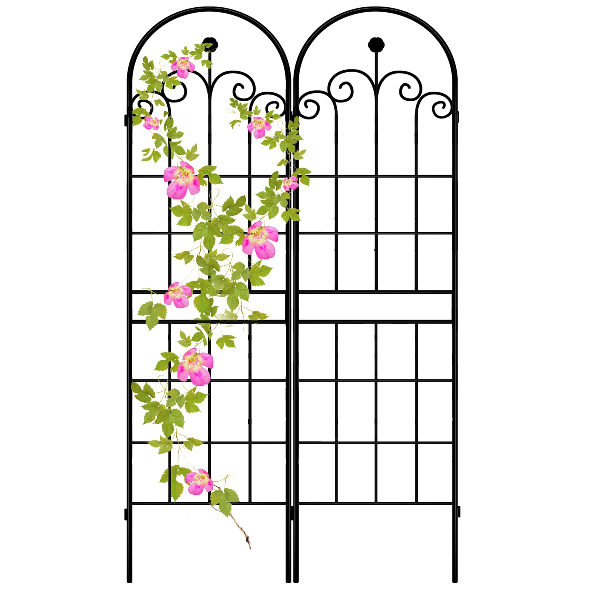 LZRS 2 Pack 71x20in Rustic Iron Arch Decoration Garden Trellis with Black Metal Coating – Perfect for Supporting Climbing Plants Outdoor, Roses, Vines, Flowers, and Vegetables. Image
