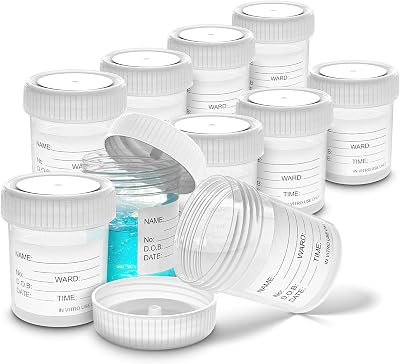 RE-GEN 10x 60ml Clear Specimen Pots Screw Top Lids Identification Labels