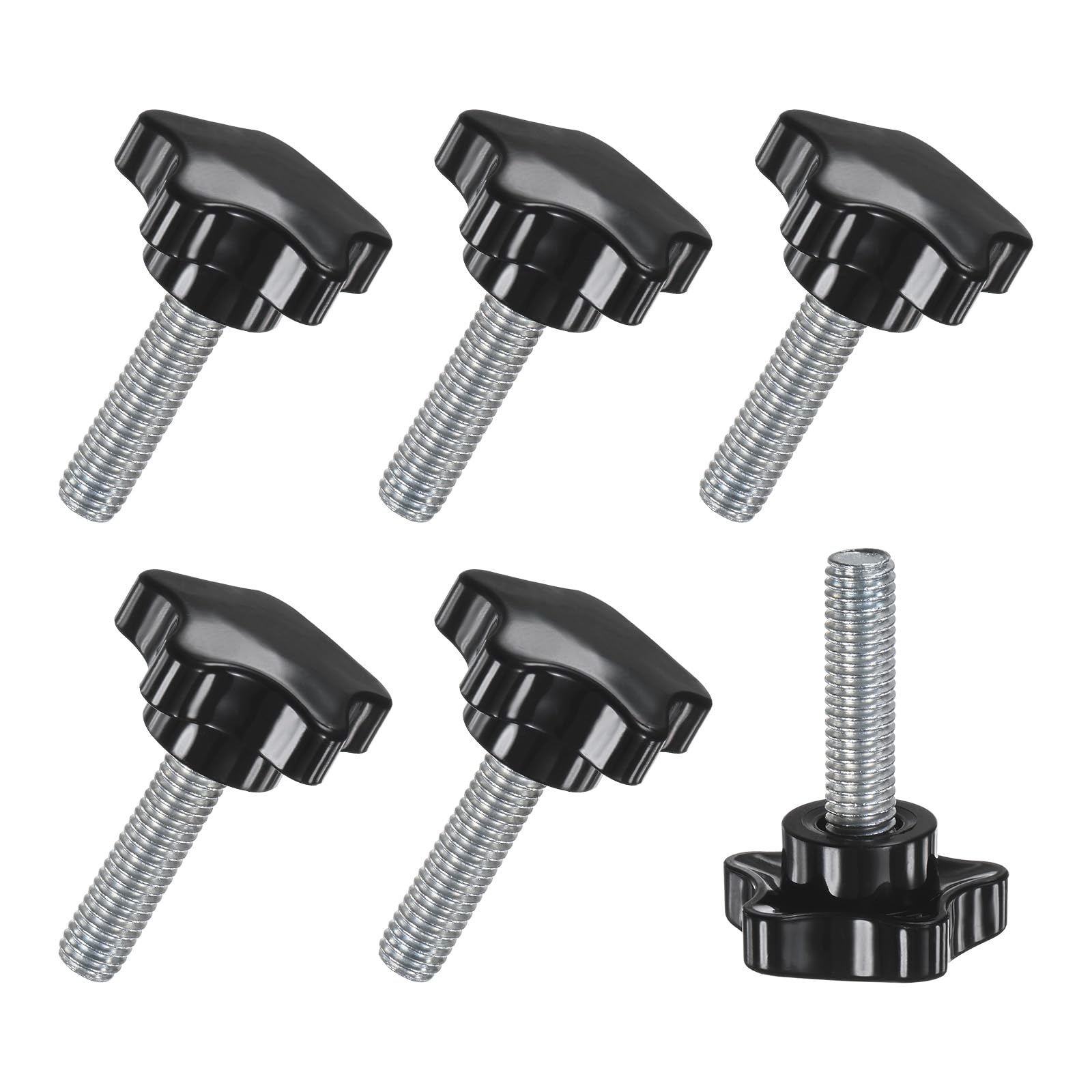 M METERXITY 6-Pack Star Clamping Knobs, M10x35mm Male Thread Hand Tightening Screw for Machinery/Electronic/Furniture/Umbrella Base, Machine Handle Replacement [39mm, Black]