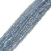 1600 Pcs Faceted Glass Beads, 10 Strands 3 mm Round Crystal Beads for DIY Jewelry Making-Light Blue