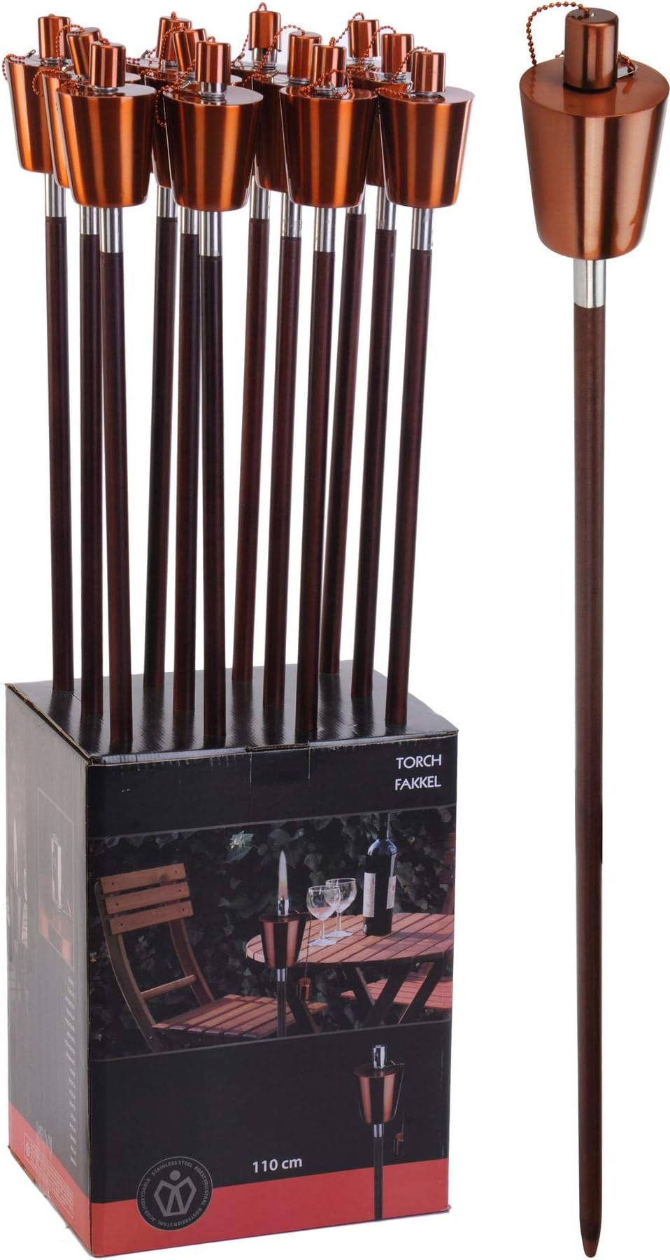 Stainless Steel Metal 110cm Bamboo Torch Tiki Lantern Garden Oil Paraffin Outdoor Garden Lighting Burner Ground Spike[Copper]