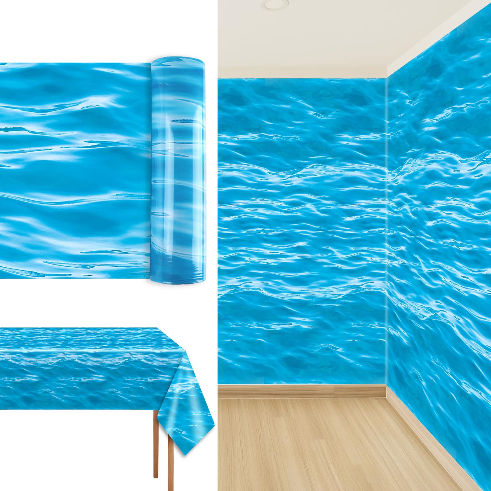 Photo 1 of 1200x54 Inch Under The Ocean Tablecloth Plastic Tablecloth Roll Mermaid Water Table Cover Classroom Decor for Kids Themed Backdrop for Bulletin Board Beach Birthday Party Decor