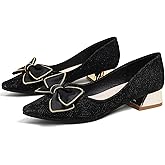 Women's Low Block Chunky Heels Pointed Toe Closed Toe Work Pumps Slip on Comfort Dress Shoes for Women