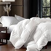Luxurious Oversized Super King 120" x 120" Size Goose Down Fiber Waterfowl Feather Fiber Comforter Duvet, 100% Egyptian Cotton Cover, 90 oz. Fill Weight, Baffle Box Design, White Solid