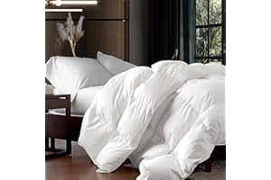 EGYPTIAN BEDDING Luxurious Oversized Queen 98" x 98" Size Goose Down Fiber Waterfowl Feather Fiber Comforter Duvet, 100% Egyptian Cotton Cover, 56 oz. Fill Weight, Baffle Box Design, White Solid