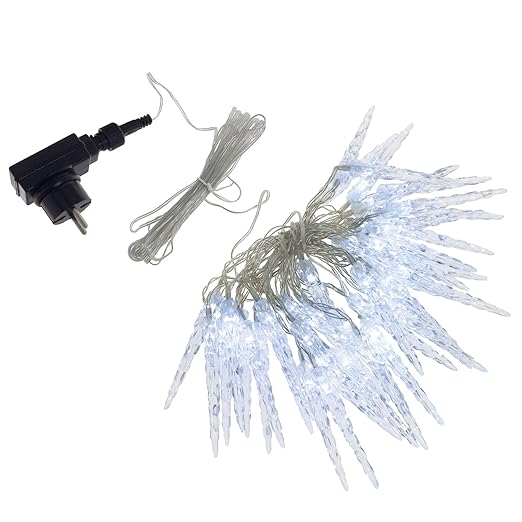 Smartfox 80er LED Lichterkette Eiszapfen für Innen und Außen mit transparentem Kabel in kaltweiß Länge 8m + 6m Zuleitung