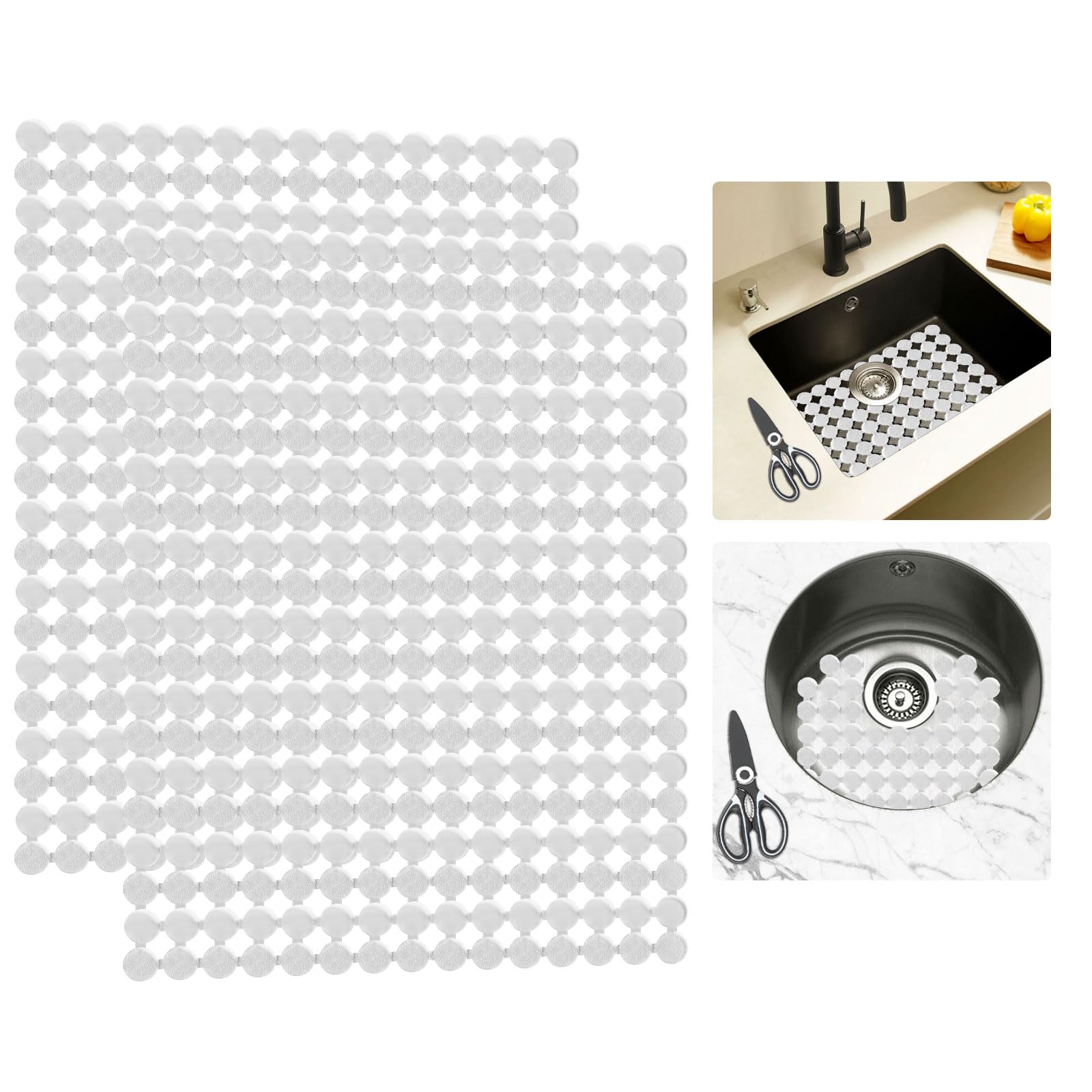 Goldmeet Sink Protector Mats for Ceramic Sink/Stainless Steel, 2Pack Cuttable PVC Sink Mat with Scissors, Cut to Size Kitchen Sink Mats, 30 x 40cm (Transparent)