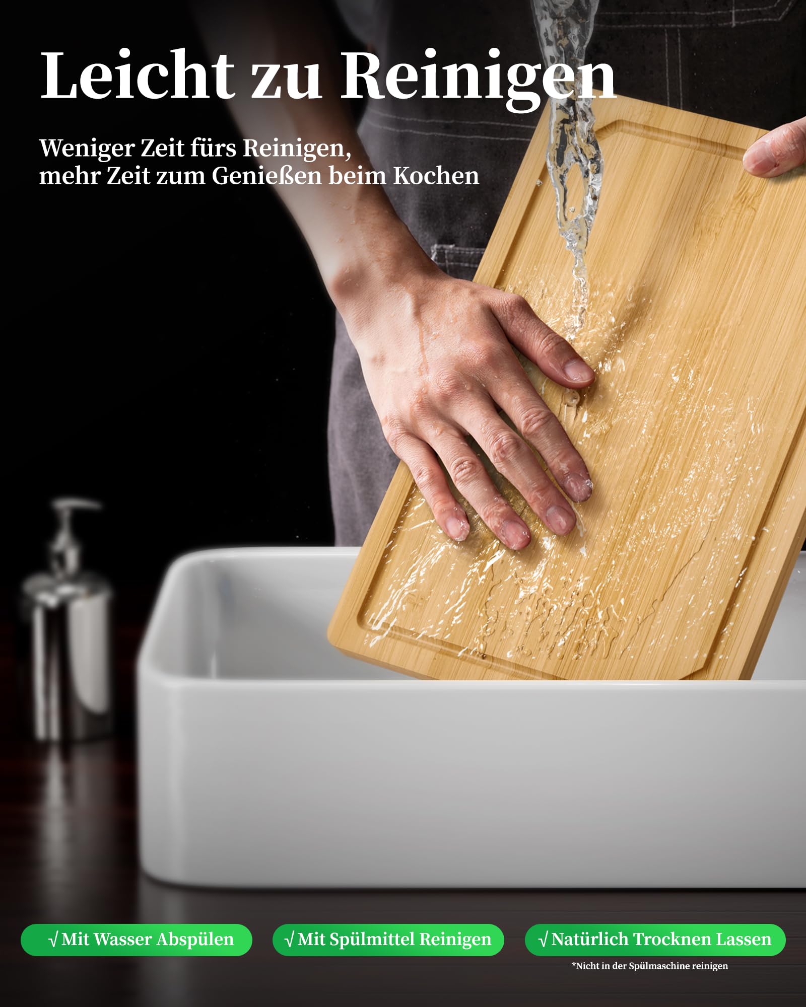 Kitsure Bambus-Schneidebrett – Holzschneidebrett, mit tiefen Saftrillen, zum Schneiden, Hacken & Servieren, groß, natur, 38.0 x 25.5 x 1.2 cm 7