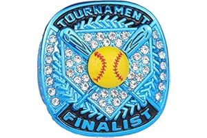 TOPSPORTSJEWELRY 2 PCS, 12 PCS PACK SOFTBALL TOURNAMENT AWARD LIGHT BLUE CHAMPIONSHIP RING WITH YELLOW SOFTBALL ON TOP SIZE 9