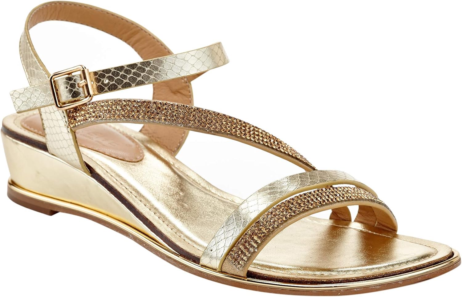 gold low wedge sandals
