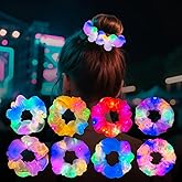 8 PCS Light up Hair Scrunchies, 3 Glow Modes, Hair Accessories for Women & Girl, Glow in the Dark Party Supply for Birthday Festival Rave Concert