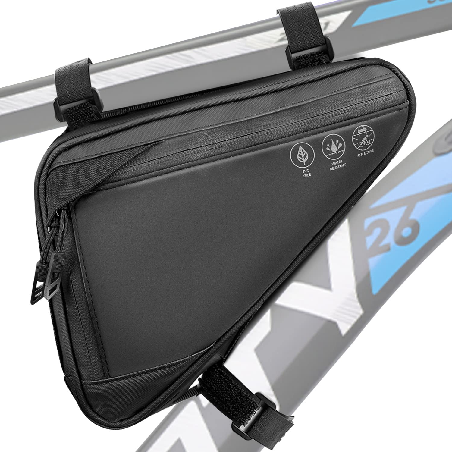 Nasjac Bike Frame Bag, Waterproof Bicycle Triangle Handlebar Front Tube Saddle Storage Bag, Reflective Cycling Pouch for Outdoor MTB & Road Mountain Bike Mini Pump Phone Keys Repair Tools Holder